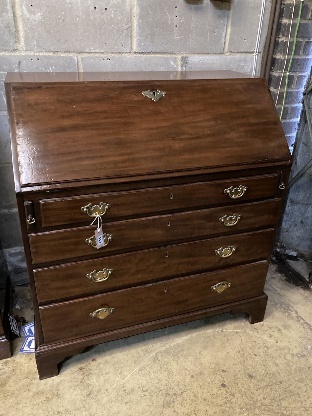 A George III mahogany bureau, width 99cm, depth 56cm, height 108cm